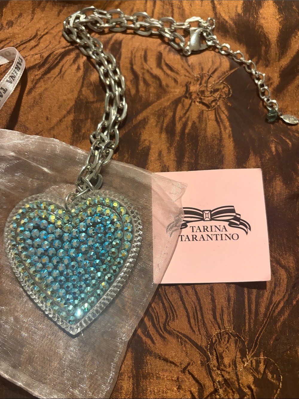 Tarina Tarantino Silver Heart Pendant Necklace with Iridescent Crystals